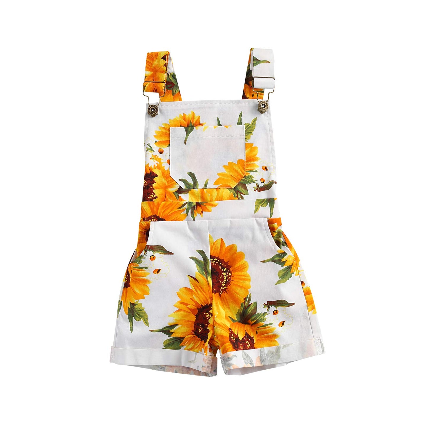Ayalinggo Toddler Baby Girl Sunflower Print Overalls Shorts With Pocket Suspender Trousers Cute Summer Clothing Outfit (Sunflowe