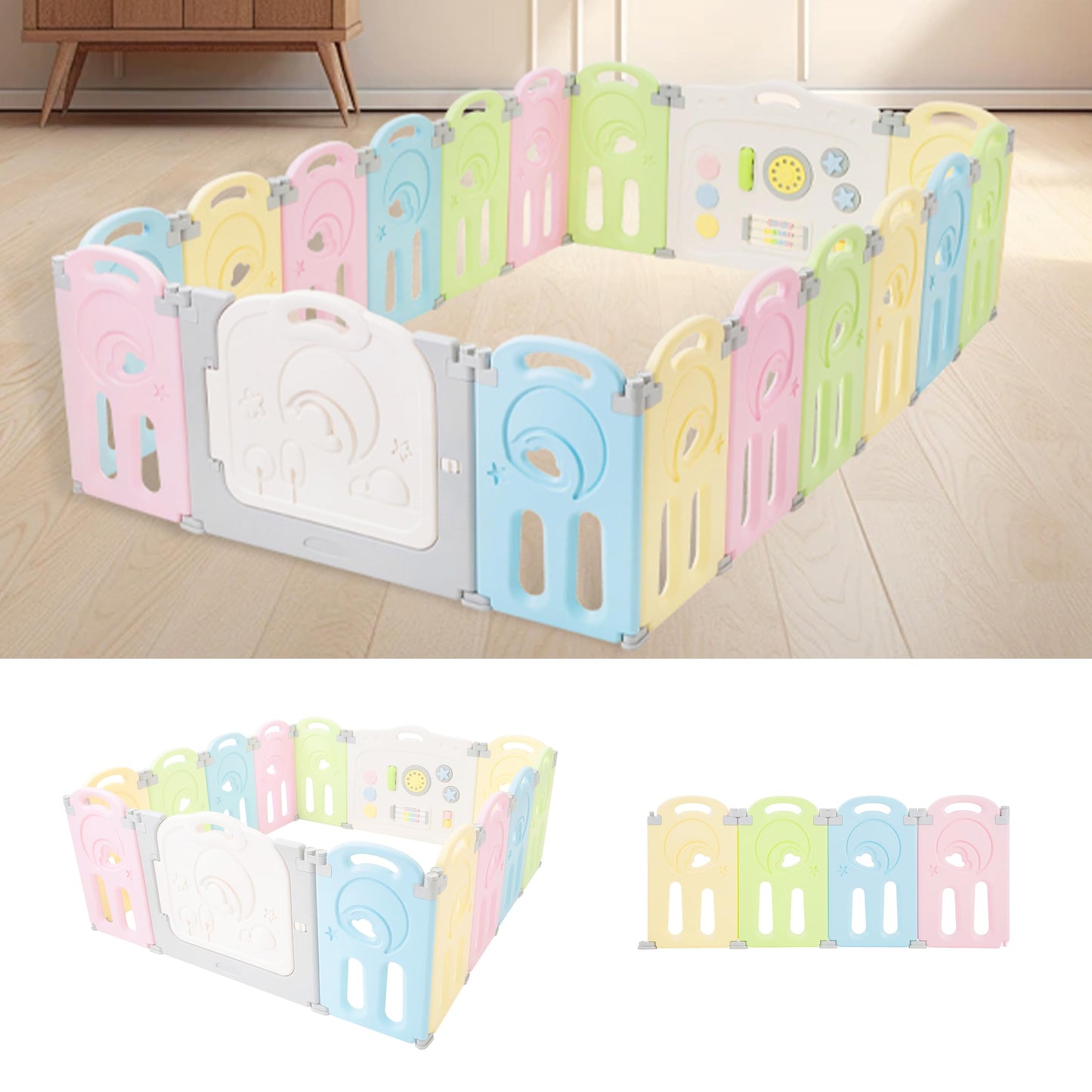 Cloud Castle Foldable Playpen 4-Panel Extension By Fortella (Multicolor)