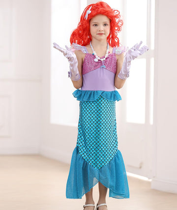 Itvti Little Girls Mermaid Costume For Girls Princess Dress Up Ariel Outfits With Accessories Wig Birthday Party Halloween Cospl