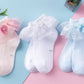 Domii Toddlers Girls Socks With Ruffles Baby Lace Ankle Socks With Bowknot Eyelet Frilly Mesh Socks 3-Pack Blue White And Pink S