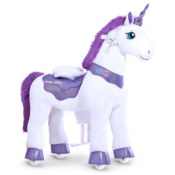 PonyCycle Ride on Unicorn for Kids 4-8 with Brake, Unicorn Gifts for Girls (35.4 Height/Size 4) Plush Interactive Riding Rocking