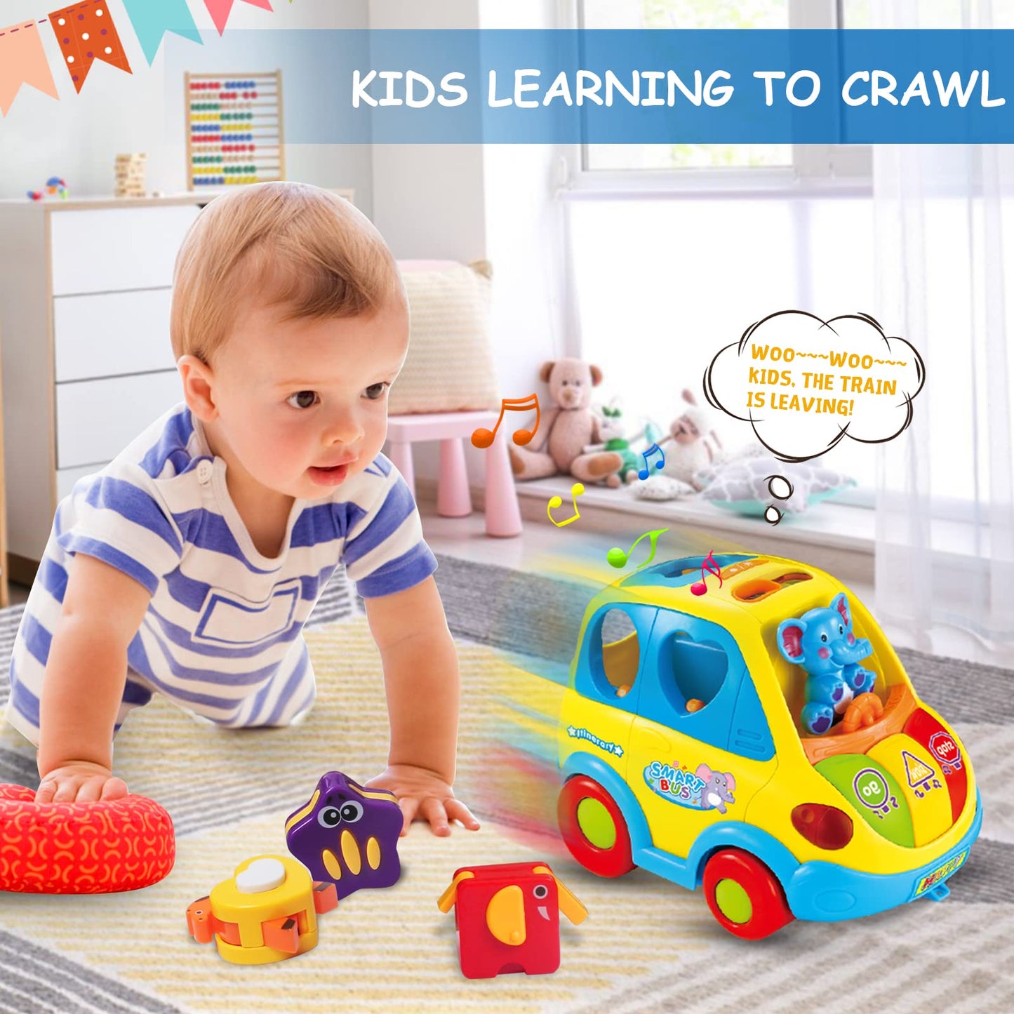 Baby Toys for 1 Year Old Boy Girl Gift Musical Bus Baby Toys 6-12 12-18 Months Toddler Toys Early Learning Montessori Toys for 1