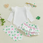 Beqeuewll Baby Girl St Patricks Outfit Letter Print Long Sleeve Romper Tutu Skirt Headband Set Newborn Baby Girls Clothe (Colorf