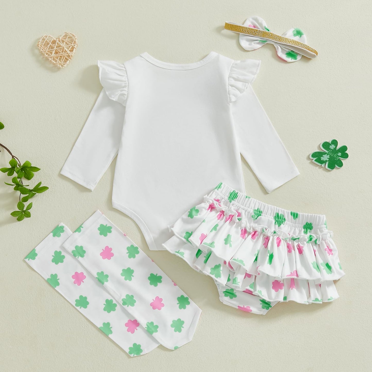 Beqeuewll Baby Girl St Patricks Outfit Letter Print Long Sleeve Romper Tutu Skirt Headband Set Newborn Baby Girls Clothe (Colorf
