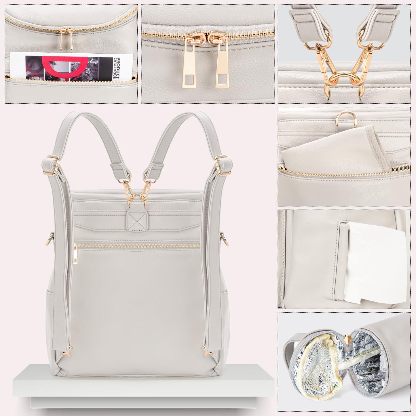Minsong Diaper Bag Backpack, Fashion Leather Mommy Backpacks, Travel Baby Diaper Bags With In Bag Organizer And Changing Pad (Pe