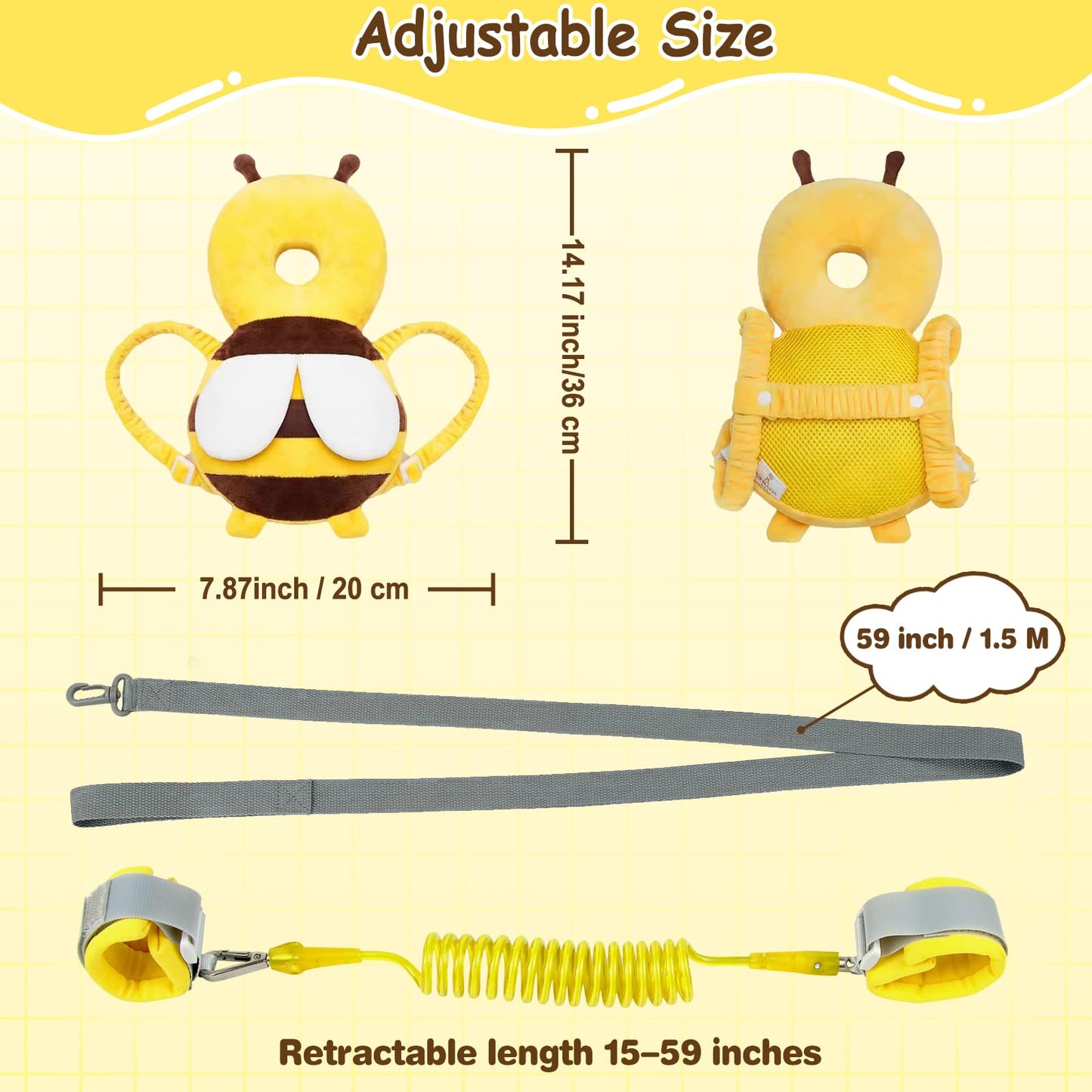 Baby Head Protector Backpack With Toddler Leash, Anti Lost Wrist Link, Adjustable Toddler Head Protection Backpack, 3 In 1 Cute