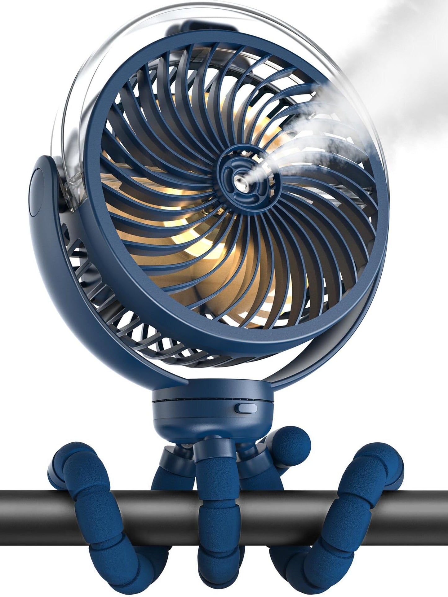 Misting Stroller Portable Fan, 6000mAh Battery Operated Fan with 3-Speed, 360 Rotation, LED Light, Flexible Tripod for Baby, Dar