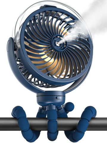 Misting Stroller Portable Fan, 6000mAh Battery Operated Fan with 3-Speed, 360 Rotation, LED Light, Flexible Tripod for Baby, Dar