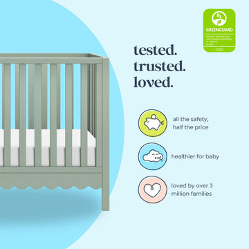 Davinci Sammy Scallop 4-In-1 Convertible Crib In Light Sage, Greenguard Gold Certified