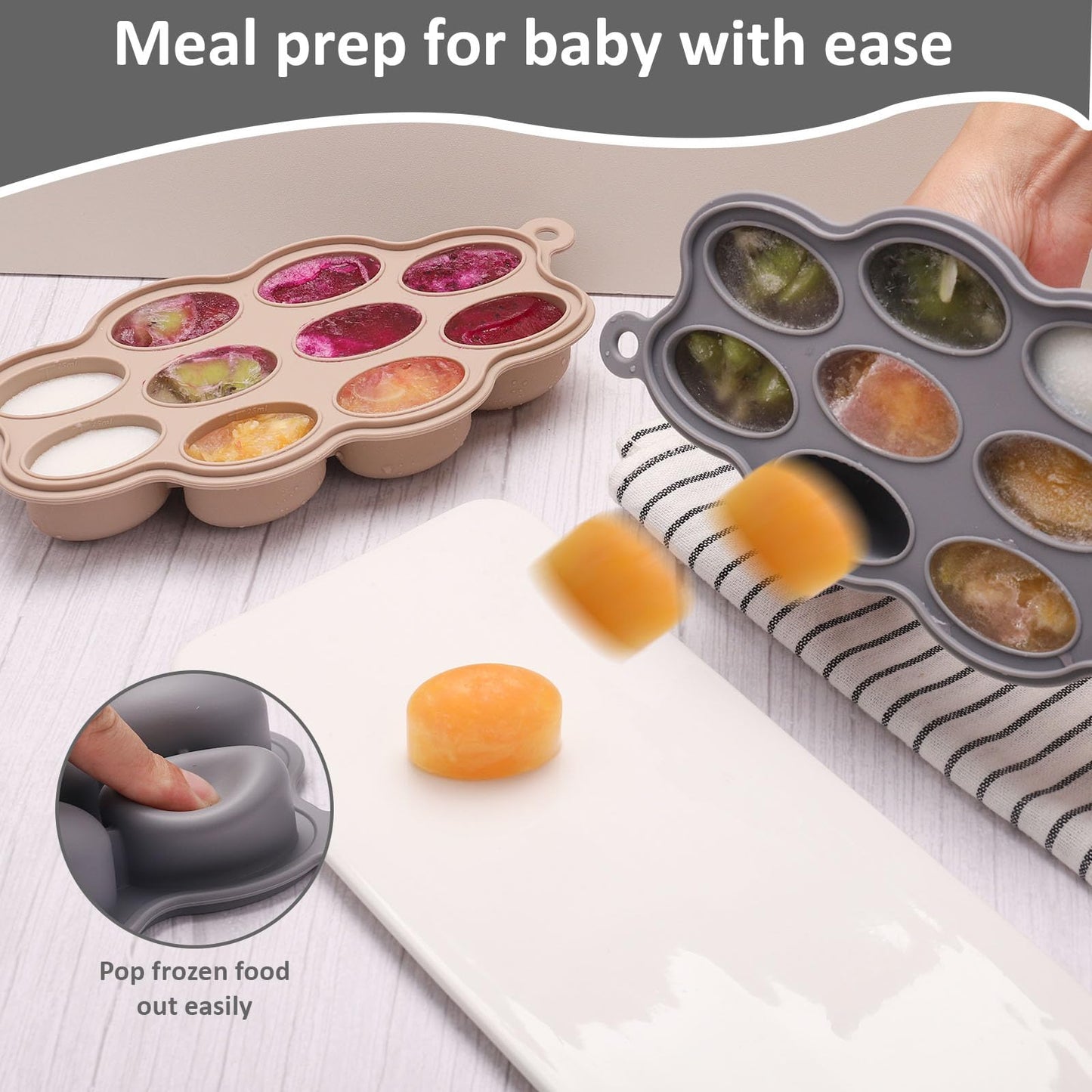 Btrfe Silicone Baby Food Freezer Tray 2Pack Perfect Food Storage Containers For Homemade Baby Food, Fruit Purees, Breastmilk, Ve