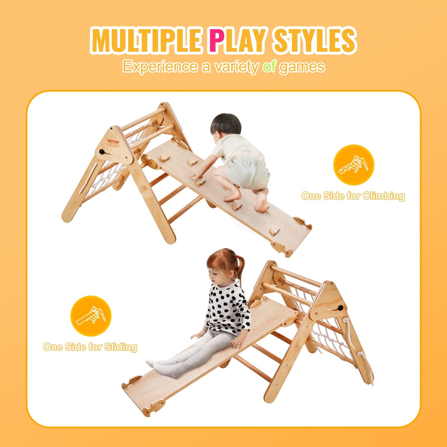 Vevor Pikler Triangle Set Climber 4 In 1, Montessori Foldable Climbing Set, Large Size Toddler Climbing Toys Indoor With Triangl