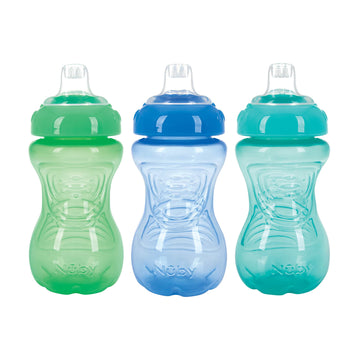 Nuby 3 Pack No Spill Toddler Sippy Cups - Toddler Cups Spill Proof With Easy And Firm Grip - Toddlers Cups - Blue, Aqua, Green
