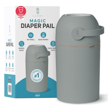 L.A. BABY Magic Diaper Pail - Patented 100% Odor-Free System with Child-Safe Lock - Award-Winning Design - No Refills Required -