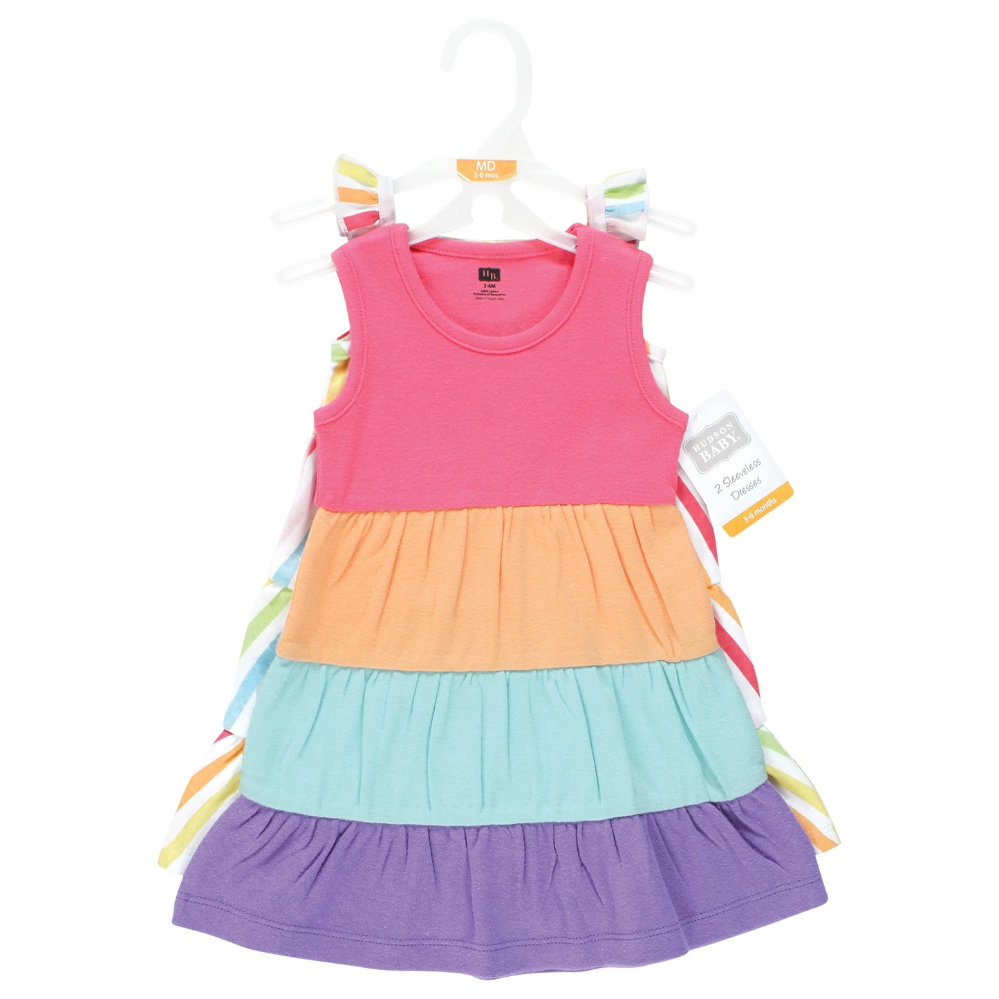 Hudson Baby Baby-Girls Cotton Dresses, Rainbow Stripe, 6-9 Months