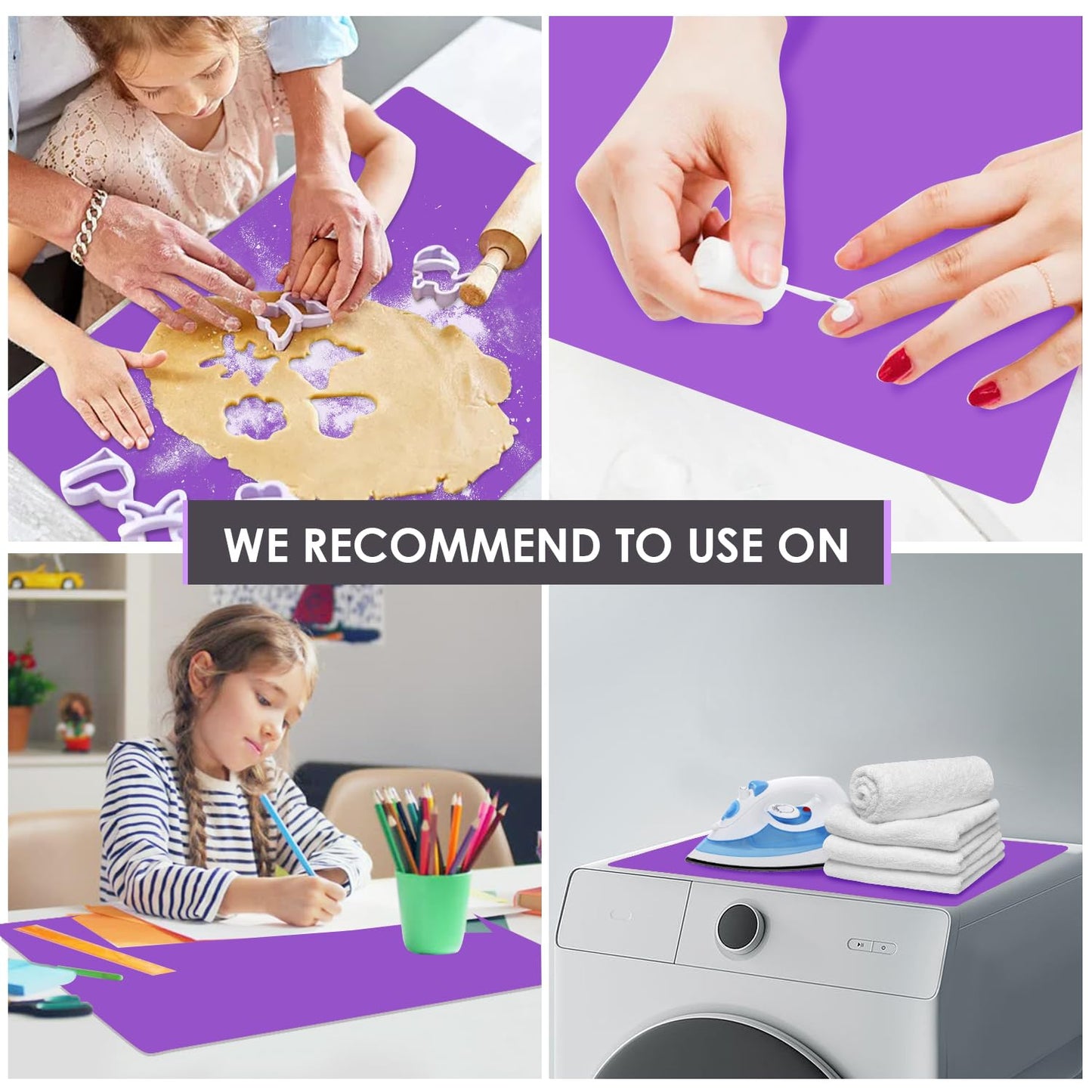 Extra Large Silicone Mats For Kitchen Counter, 27.6'' X 19.7'' Nonskid Silicone Placemats For Kids, Nonstick Purple Silicone Mat