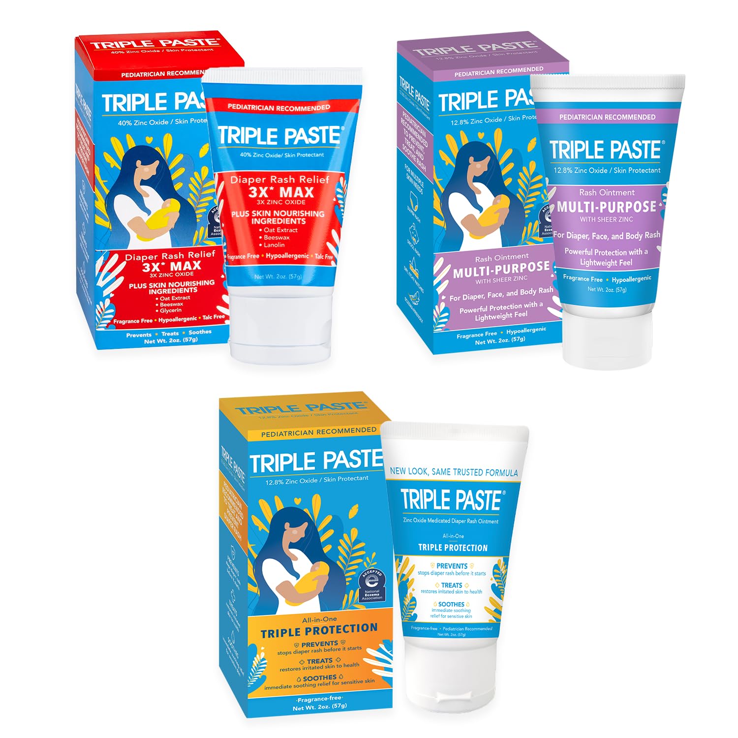 Triple Paste Gift Bundle: Diaper Rash Cream Ointment, 3X Max Strength ...