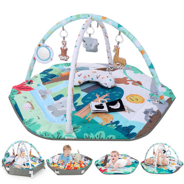 Lilian&Gema Baby Play Gym Mat, Baby Tummy Time Mat With 6 Detachable Sensory Toys, Baby Activity Play Mat For Stage-Based Sensor