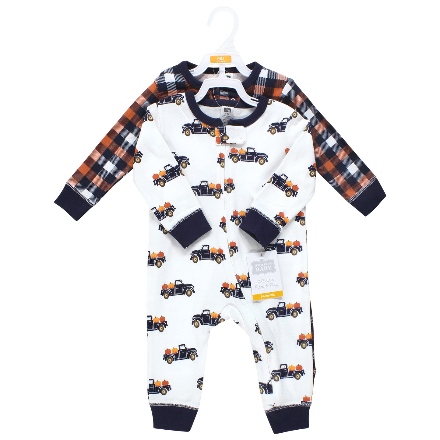 Hudson Baby Unisex Baby Cotton Sleep And Play, Pumpkin Truck, 0-3 Months