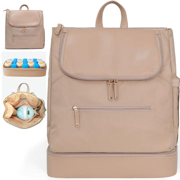 MOMINSIDE Diaper Bag Backpack - Large Baby Diaper Bag with 14 Pocket, Leather & Nylon Travel Diaper Backpack for Mom, Breast Pum