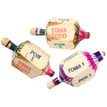 Needzo Wooden Pirinola Toma Todo Set, Spinning Top Game For Fiestas And Parties, 2 Pieces, 3.5 Inches