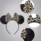 Lihelei Minnie Ears Mouse Ears Headband With Leopard Bows, Party Decoration Headbands For Halloween Costume, Headwear Hair Acces