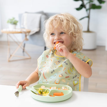 Bumkins Silicone Grip Dish, Suction Plate, Divided Plate, For Baby And Toddler, Bpa Free, Microwave And Dishwasher Safe - Sage