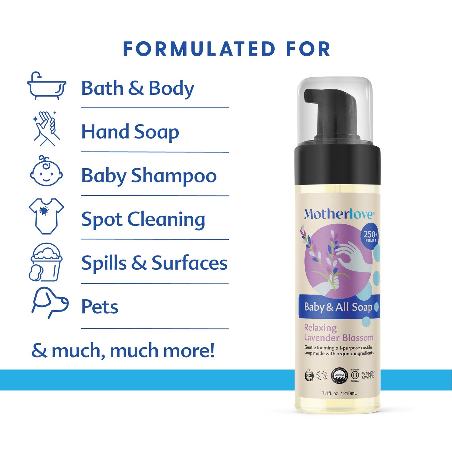 Motherlove Baby & All Soap (7.1 Oz) Gentle Foaming All-Purpose Castile Soap Made With Organic Ingredients - Relaxing Lavendar Bl