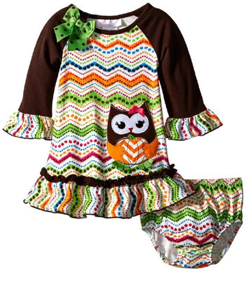Bonnie Jean Baby Girls Owl Pumpkin Dress & Bloomer 6-9M Brown