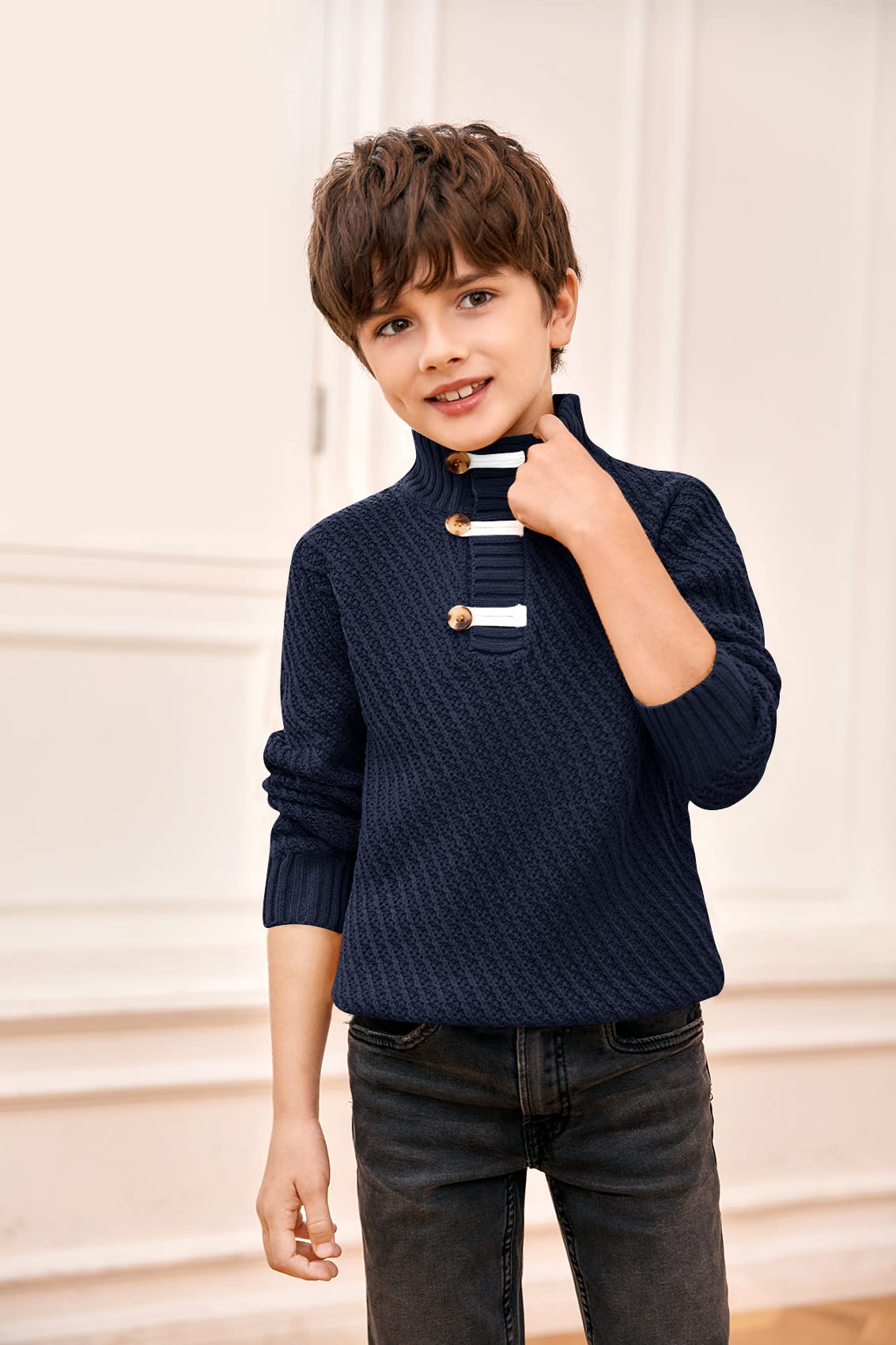 Makkrom Toddler Sweater Baby Boy Girl Turtleneck Cable Knit Sweaters Long Sleeve Christmas Outwear Spring Fall Winter Navy