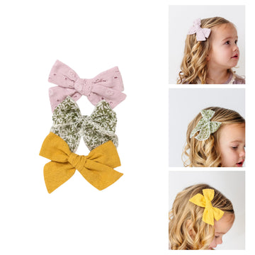 Little Poppy Co. Three Hair Bows Set - Stylish Handmade Accessories For Babies, Toddlers And Girls | Premium Quality Clips (Sava