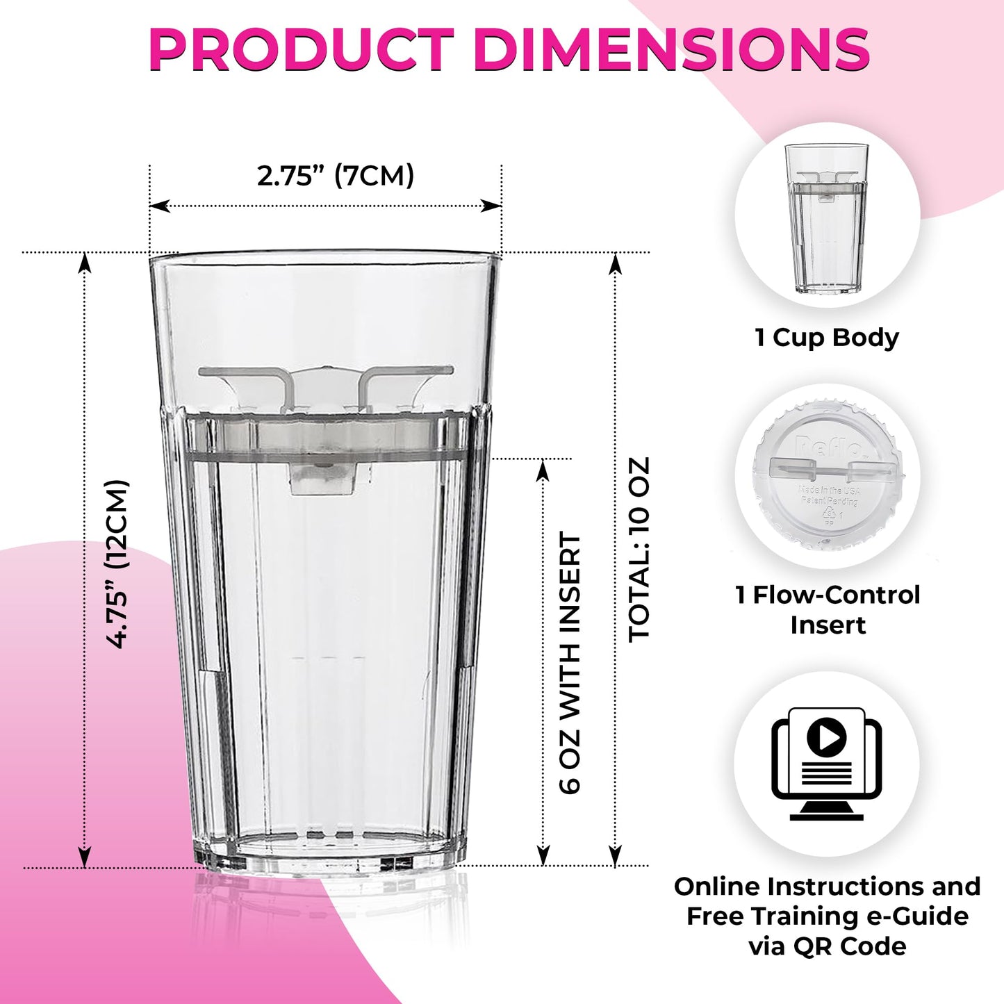 Reflo Smart Cup (Clear 2-Pack) Open Training Cup, Toddler Cup, No Suction 6Oz, 360 Control-Flow, Usa Made Premium High-Impact Pl
