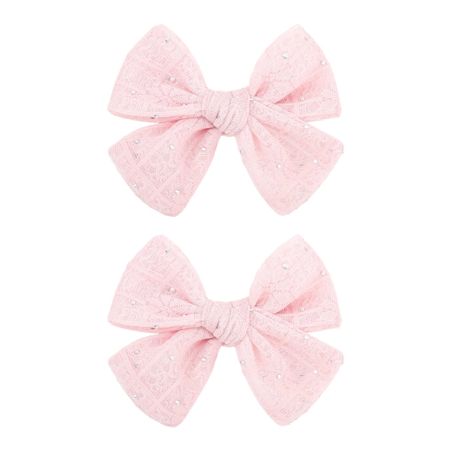 YanJie 2PCS Lace Hair Bow Clips 4 Light Pink Alligator Barrettes Bows with Rhinestone Baby Girl Hair Accessories for Infant Todd