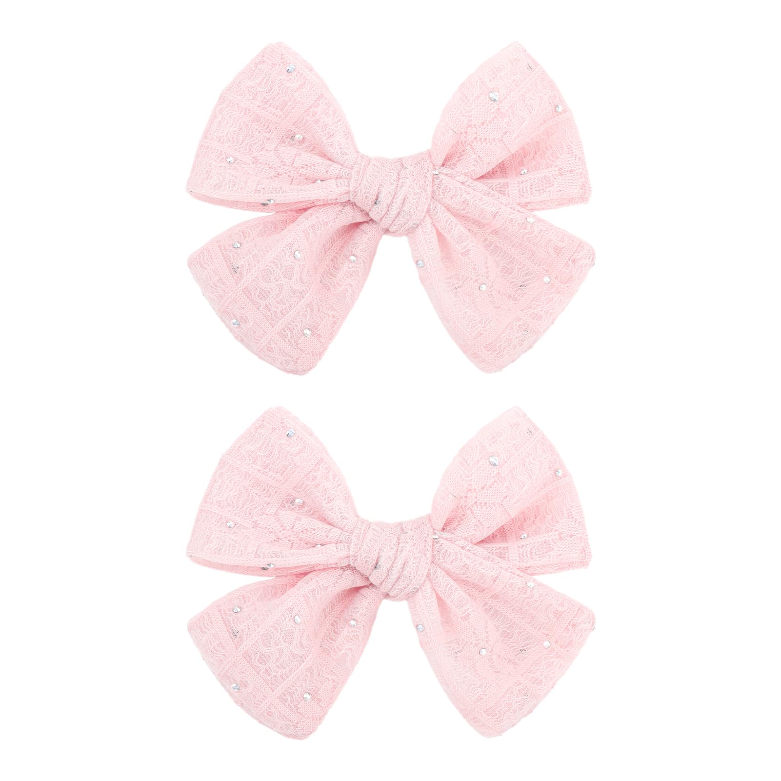 YanJie 2PCS Lace Hair Bow Clips 4 Light Pink Alligator Barrettes Bows with Rhinestone Baby Girl Hair Accessories for Infant Todd