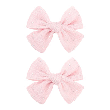 YanJie 2PCS Lace Hair Bow Clips 4 Light Pink Alligator Barrettes Bows with Rhinestone Baby Girl Hair Accessories for Infant Todd