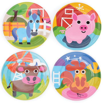 French Bull 4Pc Kids Feeding Melamine Tableware Flatware Bpa Free Dishwasher Safe, Durable, 4 Count (Pack Of 1) Plate Set (Farm)