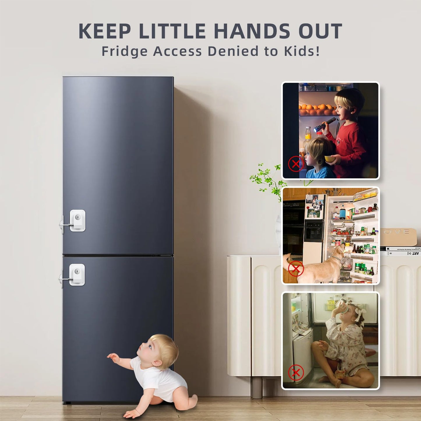 Rormgo Refrigerator Lock 2 Packs, Fridge Lock With Silicone Wire Protection Fridge Locks For Kids Easy To Use And Install Fridge