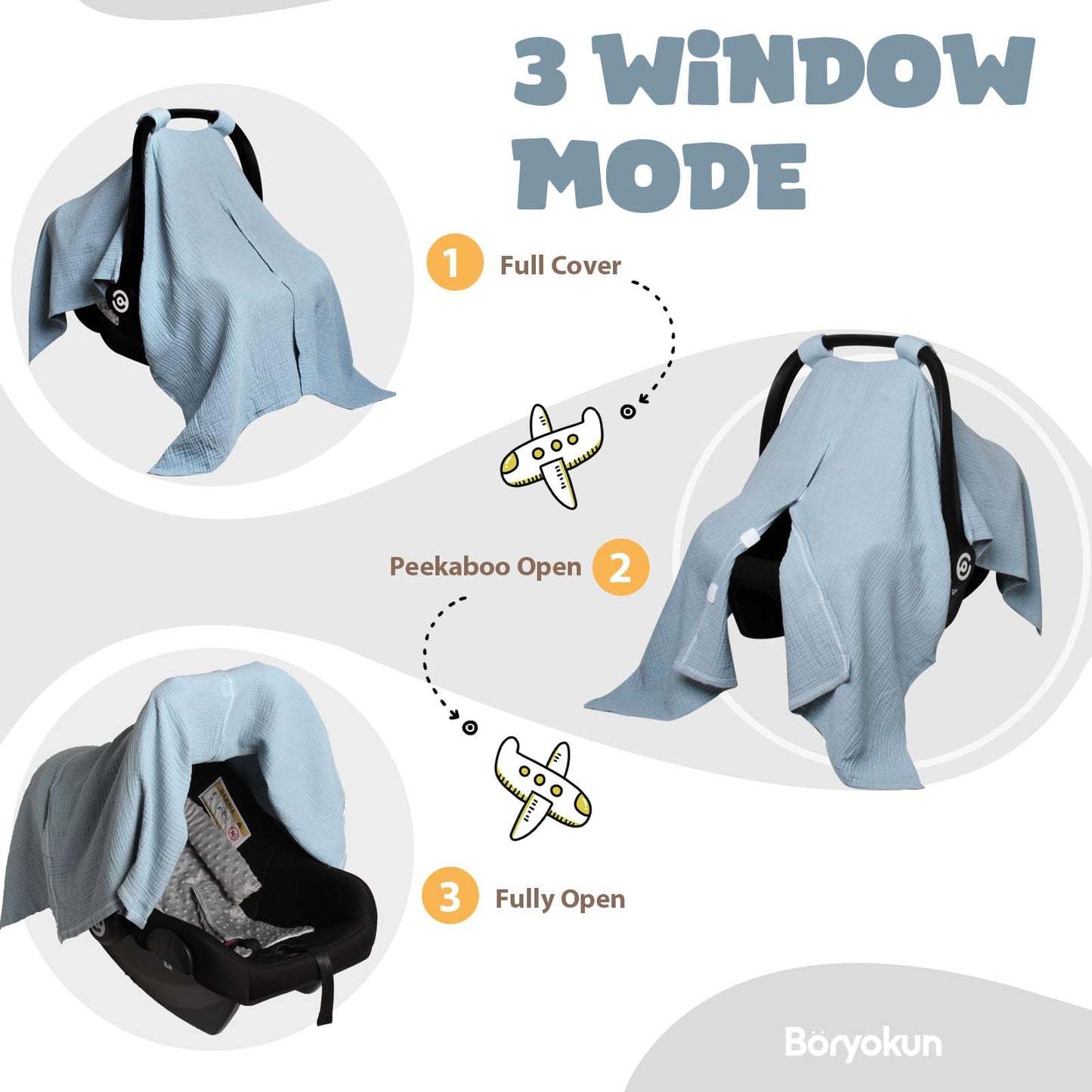 Muslin Car Seat Cover For Babies, Baby Carseat Cover For Boys Girls, Breathable Infant Car Seat Canopy, Multiuse Baby Carrier Co