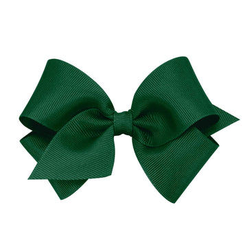 Wee Ones Girls' Classic Grosgrain Hair Bow With Plain Wrap Center On A Weestay Hair Clip, Handmade, Small Sized Bow, Forest Gree