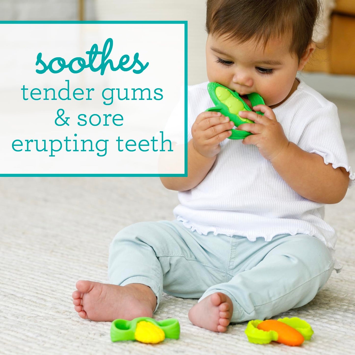 Infantino Lil Nibbles Textured Silicone Teethers, BPA-Free Baby Teething Toy, Soft, Easy to Hold, Sensory Stimulation for Infant