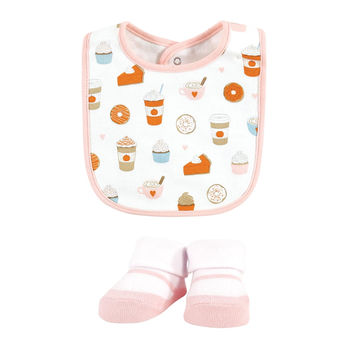 Hudson Baby Unisex Baby Cotton Bib And Sock Set, Pumpkin Spice, One Size