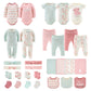 The Peanutshell Newborn Clothes & Accessories Set, 30 Piece Layette Gift Set, Fits Newborn To 3 Months, Pink Elephant & Floral
