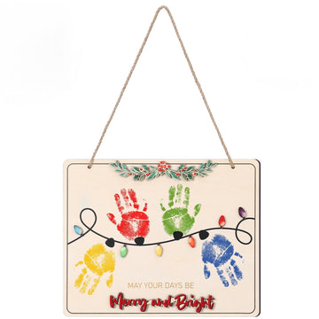 Thyle Handprint Christmas Lights, Babys First DIY Christmas Handprint Ornament Wooden Mistletoe Craft Xmas Rustic Hanging Sign 
