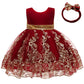 Cmmchaah Toddler Girls Bowknot Dress Baby Little Girl Lace Embroidery Flower Wedding Party Gown Dress 5Y (Burgundy,120)