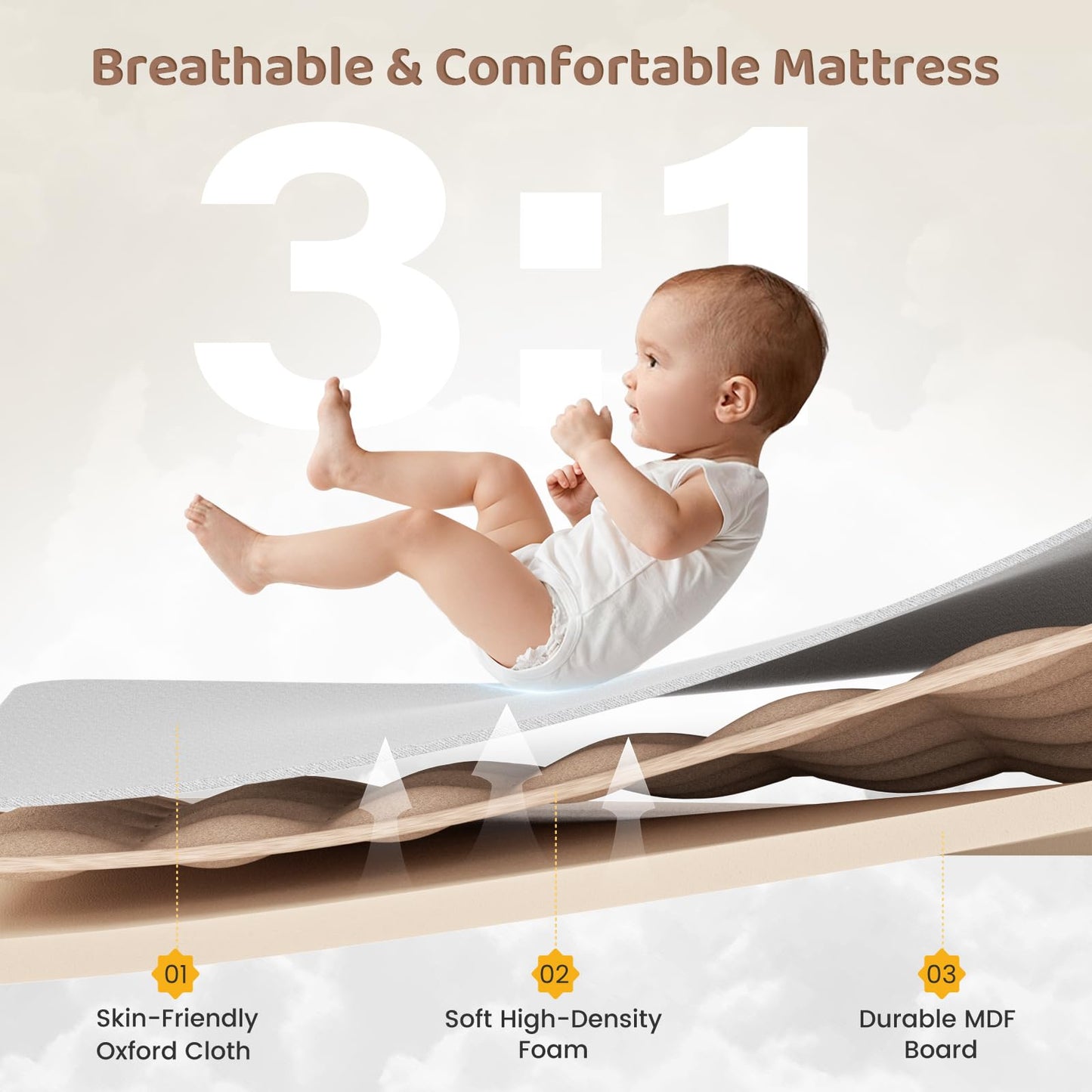 Smelluck Baby Portable Playard, Foldable Bedside Bassinet Baby Crib With Removable Changing Table And Organizer, Adjustable Heig