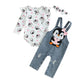 Valentines Day Baby Girl Outfit Newborn Girl Romper Long Sleeve Onesie And Bear Denim Overalls Fall Winter Clothes(A-White Pengu