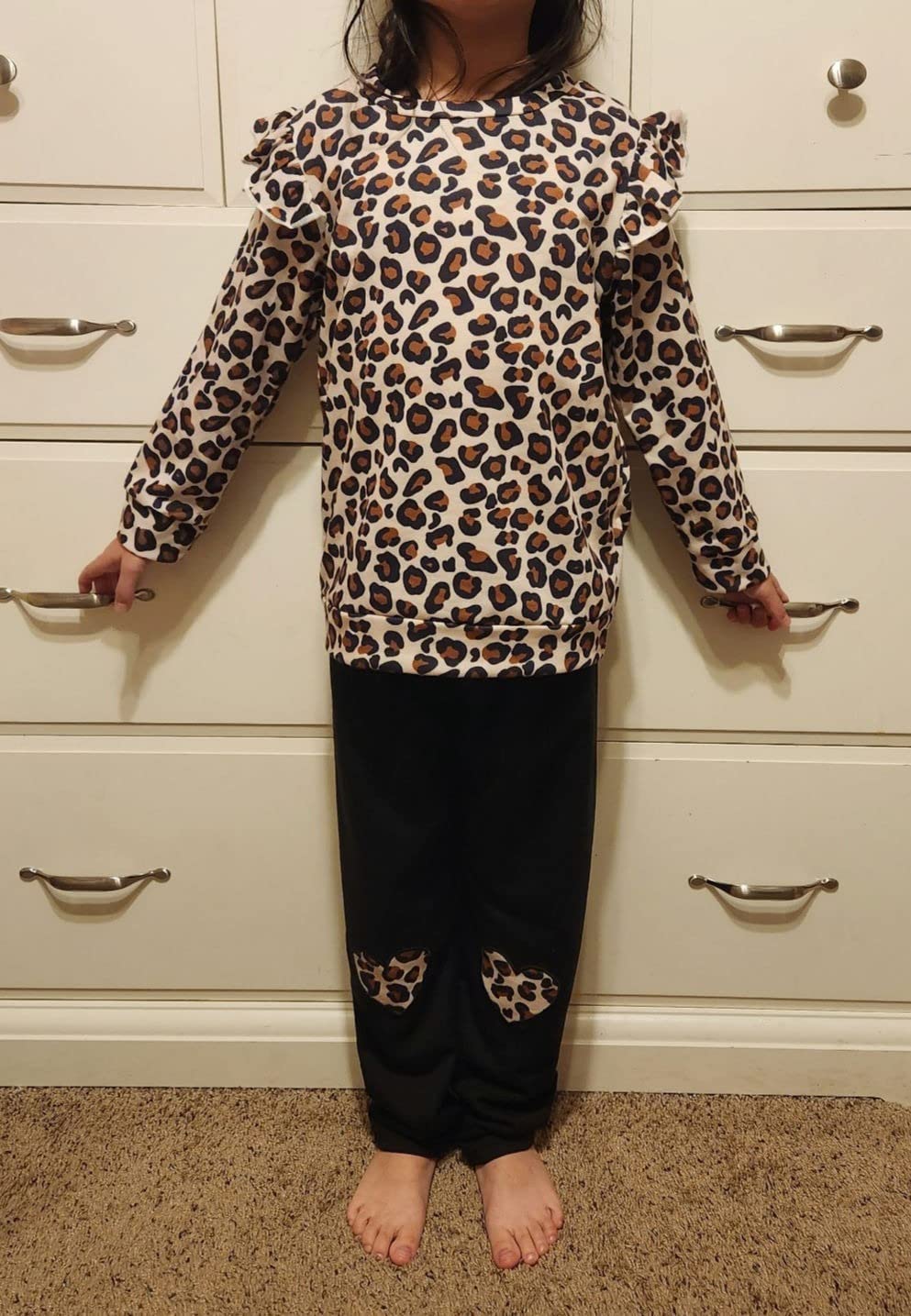 Retsugo Toddler Girl Clothes Set Leopard Long Sleeve Sweatshirt Top And Pants Toddler 2Pcs School Outfits Kids Fall Winter Cloth
