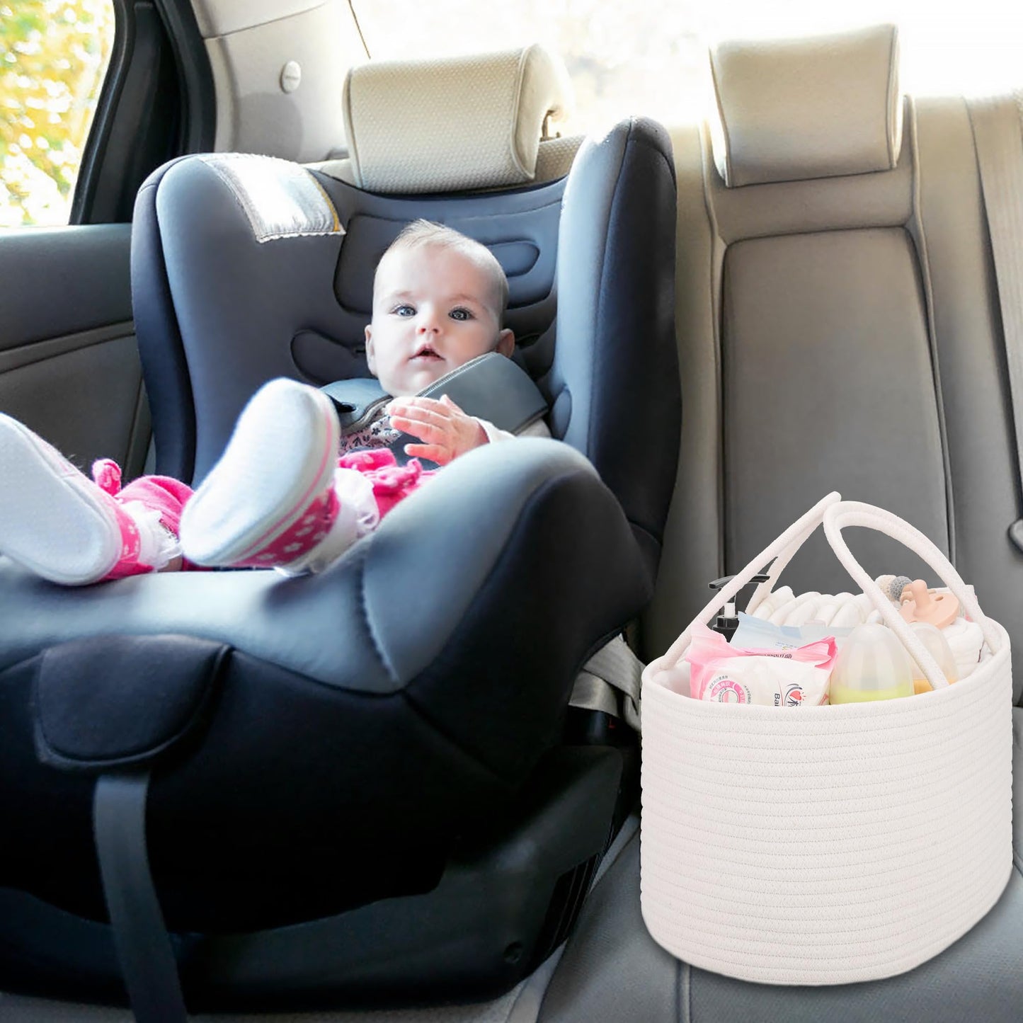 Comse Baby Diaper Caddy Organizer, Rope Diaper Basket, Baby Car Organizer, Diaper Change Organizer, Gift Baskets Empty, Baby Sho