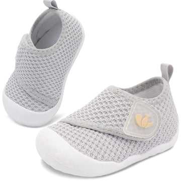 FEETCITY Baby First Walker Shoes Boys Girls Wide Infant Shoes Barefoot Baby Sneakers Newborn Crib Shoe Flexible Infant Shoe Grey