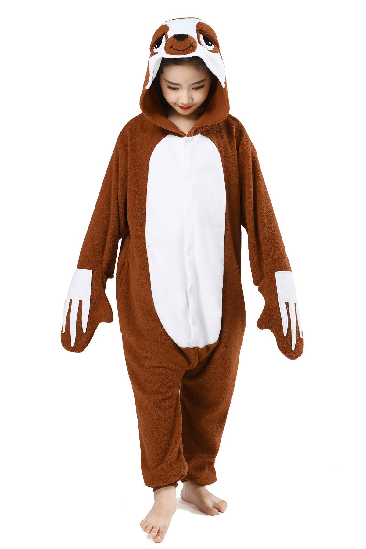 Canasour Kids Sloth Onesie Halloween Cosplay Costume Girls Animal Unisex Outfuit One Piece Hooded Soft Pajamas Coffee Party 10-1