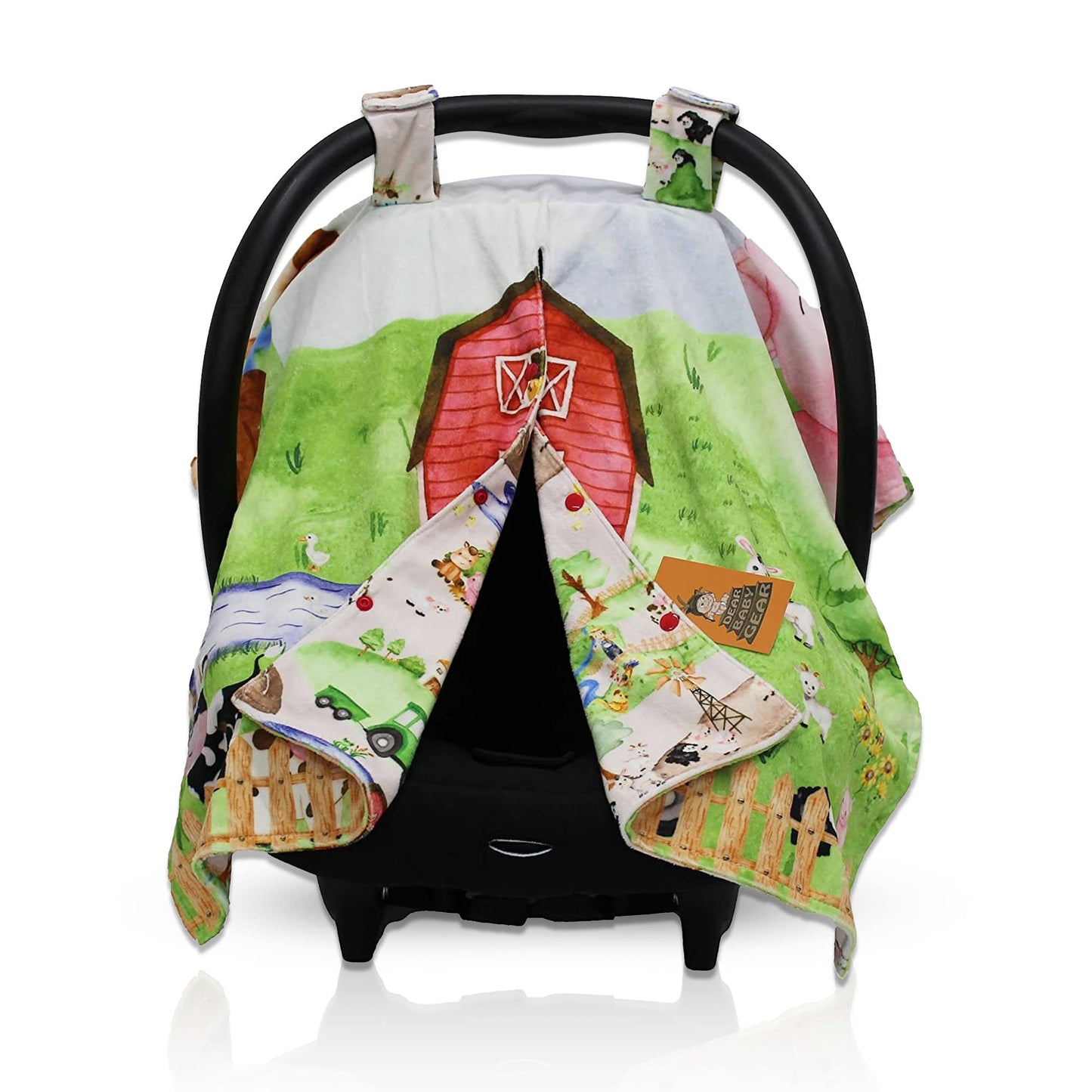 Dear Baby Gear Farm Life Baby Car Seat Canopy With Snap Button Peekaboo Barn Door Opening - Double Layered Lightweight Cover Kee